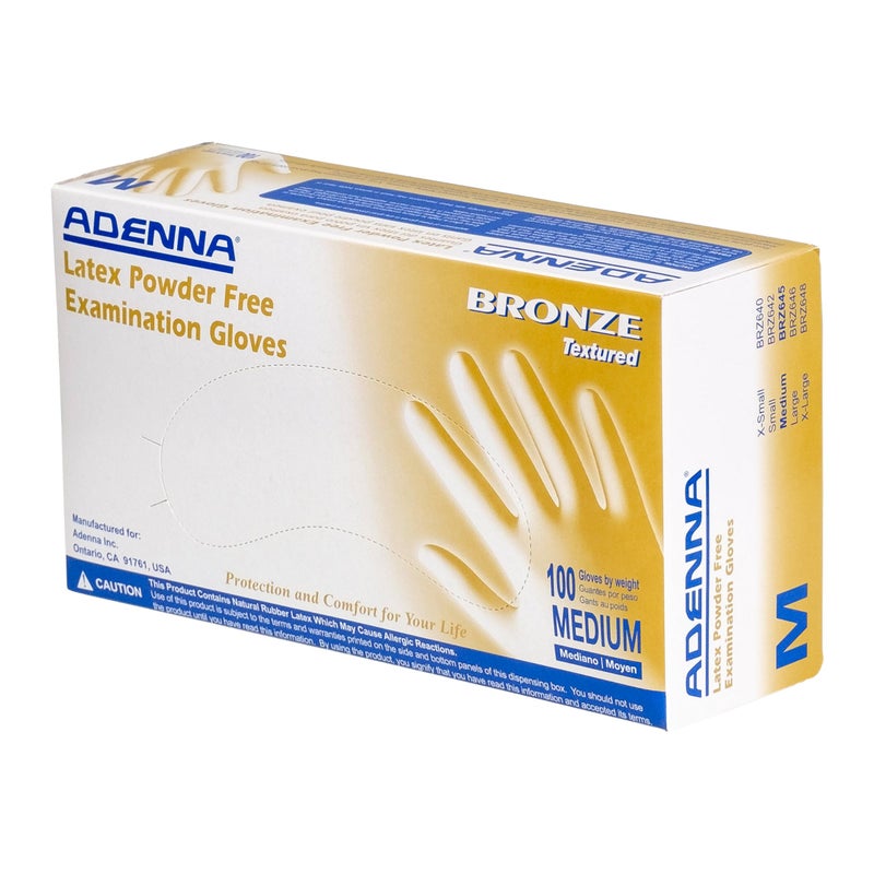 Adenna BRZ645 Bronze 5.5 mil Powder-Free Latex Gloves, Medical Grade, White, Medium, Box of 100 - Image 1